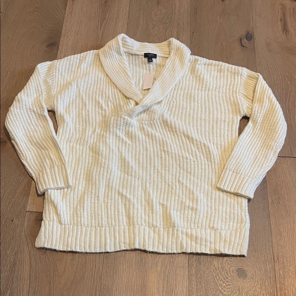 New Talbots wool blend cozy Cream Shawl Collar Sweater small petite shawl collar